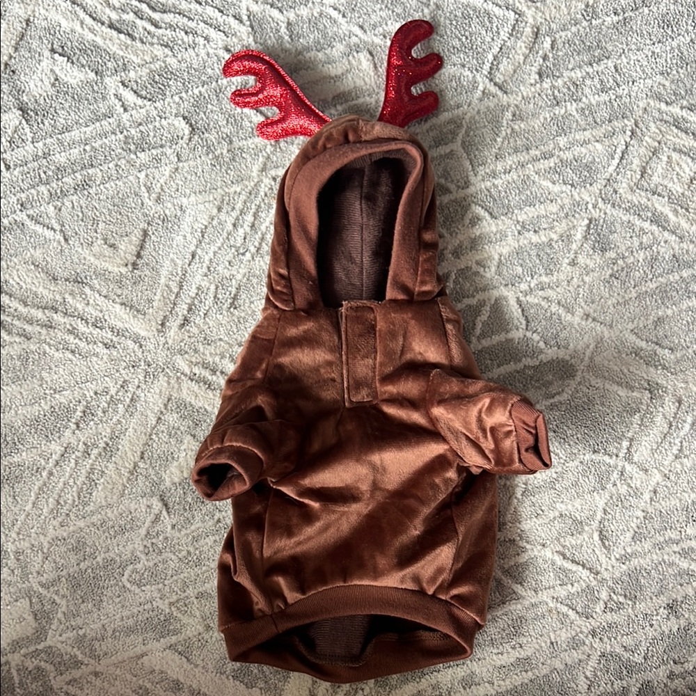 Brown Dog Hoodie with Red Antlers